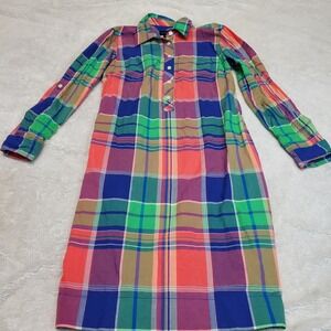 Talbots Blue Green Plaid Button Shirt Dress 2 Madras Classic Basic Lightweight